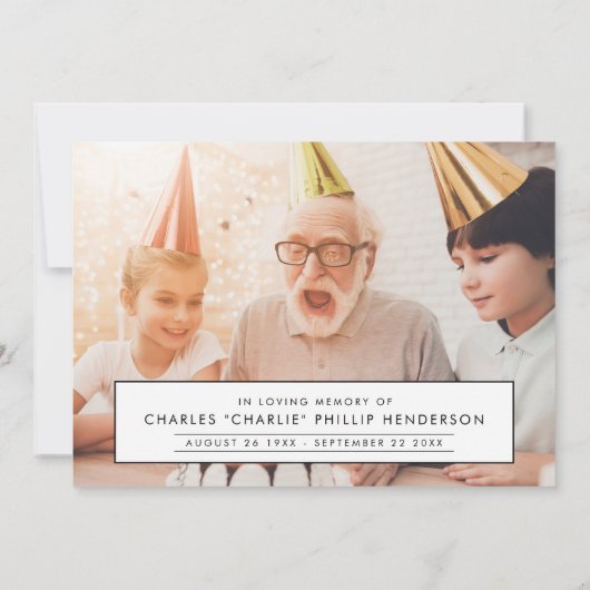 Carte De Remerciements Noir photo moderne 2 photo - Script manuscrit funé (Dos)