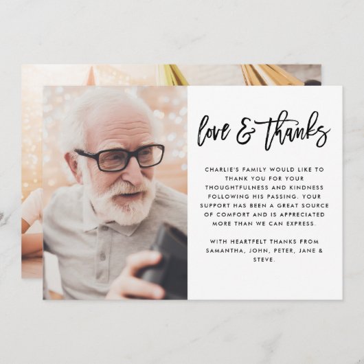 Carte De Remerciements Noir photo moderne 2 photo - Script manuscrit funé (Devant / Derrière)