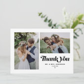 Carte De Remerciements Noir Retro Calligraphie Deux Mariage photo (Debout devant)