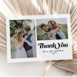 Carte De Remerciements Noir Retro Calligraphie Deux Mariage photo<br><div class="desc">Express votre gratitude dans le style avec notre carte de remerciements de mariage photo personnalisable, avec la calligraphie rétro et un charmant collage de deux photos. Parfait pour commémorer votre journée spéciale, ce carte de remerciements vous permet de présenter vos moments préférés tout en exprimant nos remerciements sincères à vos...</div>