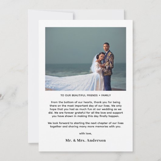 Carte De Remerciements Noir romantique moderne Script 2 Photo Arch Mariag (Dos)