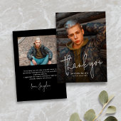 Carte De Remerciements Noir Simple Moderne Script 2 Photo Graduation