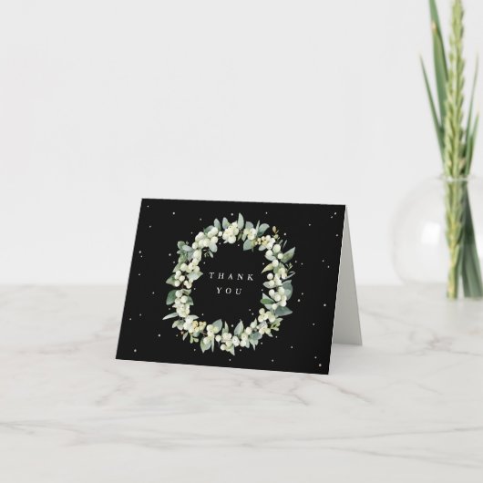 Carte De Remerciements Noir Snowberry+Eucalyptus Wreath Mariage Note (Devant)
