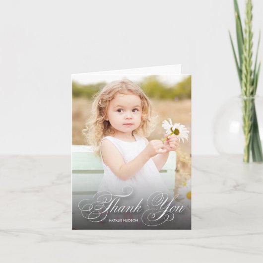 Carte De Remerciements Noir tourbillonnant classique de manuscrit avec le (Devant)