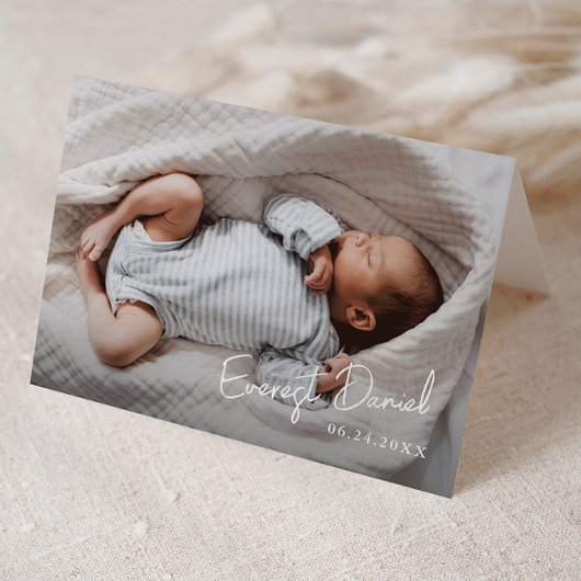 Carte De Remerciements Nom de bébé écriture moderne Photo Bébé