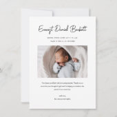 Carte De Remerciements Nom de bébé Photo Bébé écriture moderne (Dos)