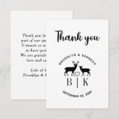 Carte De Remerciements Nom de couple Deer Monogram Mariage campagnard rus (Devant / Derrière)