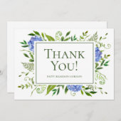 Carte De Remerciements Nom de l'aquarelle Blue Hydrangeas (Devant / Derrière)