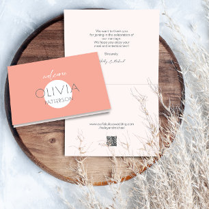 Carte De Remerciements Nom du corail moderne Plaque de rangement Code QR