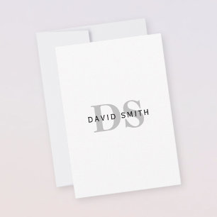 Carte De Remerciements Nom et monogramme modernes   Blanc noir et gris