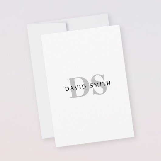 Carte De Remerciements Nom et monogramme modernes | Blanc noir et gris