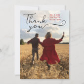 Carte De Remerciements Nom et photo de mariage de budget rouge de script (Devant)