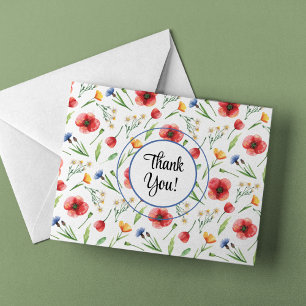 Carte De Remerciements Nom, Fleur sauvage Red Poppies Yellow Buttercups