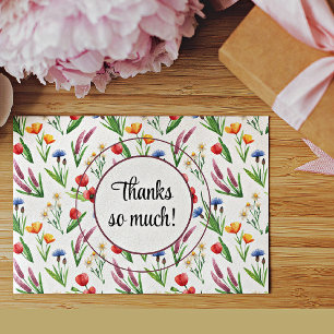 Carte De Remerciements Nom, Fleurs sauvages d'aquarelle brillante