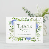 Carte De Remerciements Nom Hydrangeas Bleues Aquarelle (Debout devant)