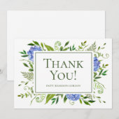 Carte De Remerciements Nom Hydrangeas Bleues Aquarelle (Devant / Derrière)