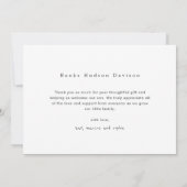 Carte De Remerciements Nom moderne Photo Baby (Dos)