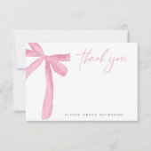 Carte De Remerciements Nom personnalisable Ruban Rose mariage Réception d (Devant)