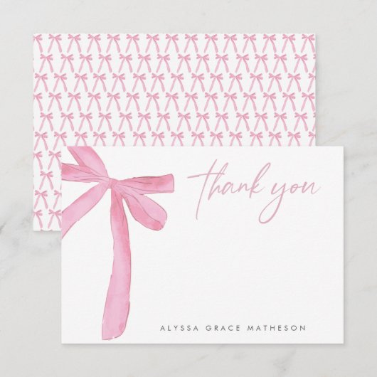 Carte De Remerciements Nom personnalisable Ruban Rose mariage Réception d (Devant / Derrière)