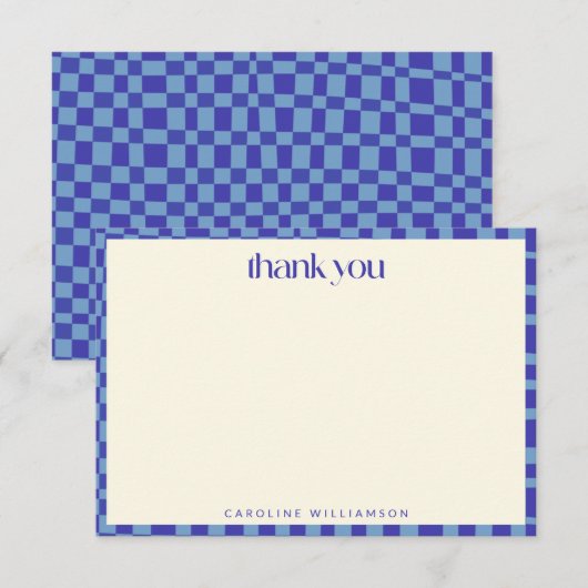 Carte De Remerciements Nom personnalisé Abstrait Checkerboard Blue (Devant / Derrière)