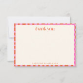 Carte De Remerciements Nom personnalisé Abstrait Pink Orange Checkerboard (Devant)