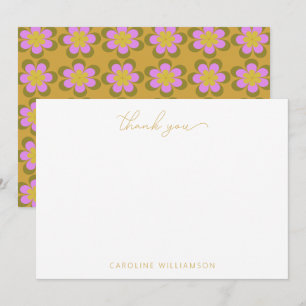 Carte De Remerciements Nom personnalisé Fleur Jaune Rétro Mignon Mod