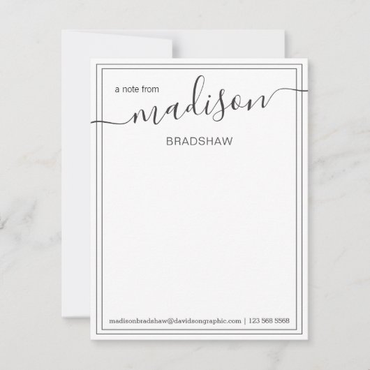 Carte De Remerciements Nom personnalisé noir blanc | De la part de T (Devant)