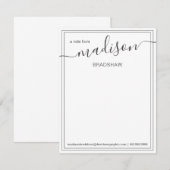 Carte De Remerciements Nom personnalisé noir blanc | De la part de T (Devant / Derrière)