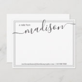 Carte De Remerciements Nom personnalisé noir blanc | Du Bureau De (Devant / Derrière)