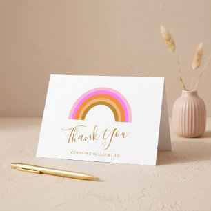 Carte De Remerciements Nom personnalisé simple rose rétro arc-en-ciel écr