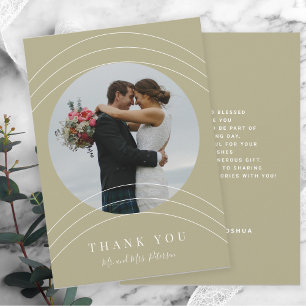Carte De Remerciements Nom photo moderne script sauge vert mariage