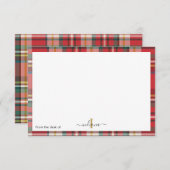 Carte De Remerciements Nom rustique du script de monogramme rouge plaid (Devant / Derrière)