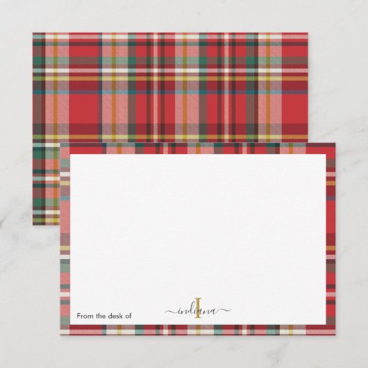 Carte De Remerciements Nom rustique du script de monogramme rouge plaid (Devant / Derrière)