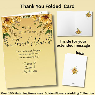 Carte De Remerciements Noms et message sur la Suite Mariage de fleurs dor