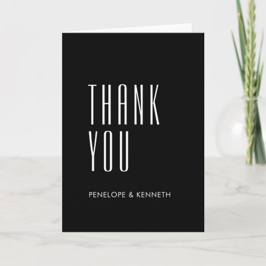 Carte De Remerciements Noms personnalisés simples rétro Mariage noir uni (Devant)