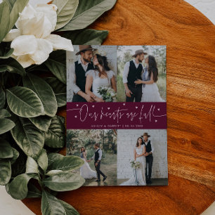 Carte De Remerciements Nos cœurs sont pleins de photo de mariage Cranberr