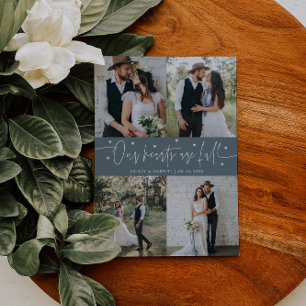 Carte De Remerciements Nos cœurs sont pleins Mariage Photo Bleu ardoise