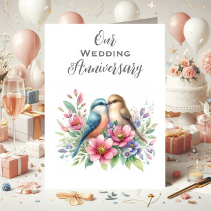 Carte De Remerciements Nos Oiseaux de l'Amour d'Anniversaire de Mariage