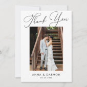 Carte De Remerciements Note de photo moderne simple Mariage de script min (Devant)