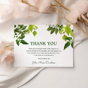 Carte De Remerciements Note de remerciement funéraire Feuilles verts