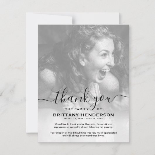 Carte De Remerciements Note de remerciement funéraire | Photo de sympathi (Devant)