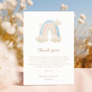 Carte De Remerciements Note de Remerciement pour Baby Shower Nuage Arc-en
