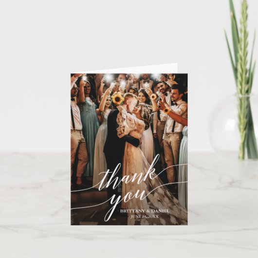 Carte De Remerciements Note de superposition de script photo Mariage de c (Devant)