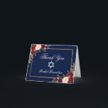 Carte De Remerciements Note d'or florale de Bourgogne de bat mitzvah<br><div class="desc">Carte de note bleue florale de Merci d'or de Bourgogne Marsala d'aquarelle de bat mitzvah</div>