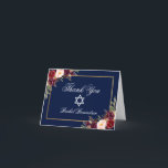 Carte De Remerciements Note d'or florale de Bourgogne de bat mitzvah<br><div class="desc">Carte de note bleue florale de Merci d'or de Bourgogne Marsala d'aquarelle de bat mitzvah</div>