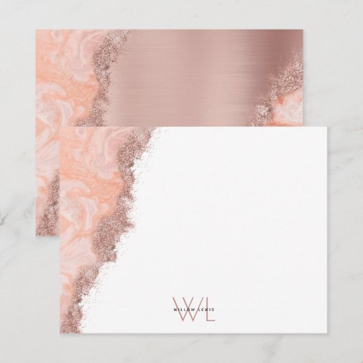 Carte De Remerciements Note en monogramme avec géode d'agate rose gold et (Devant / Derrière)