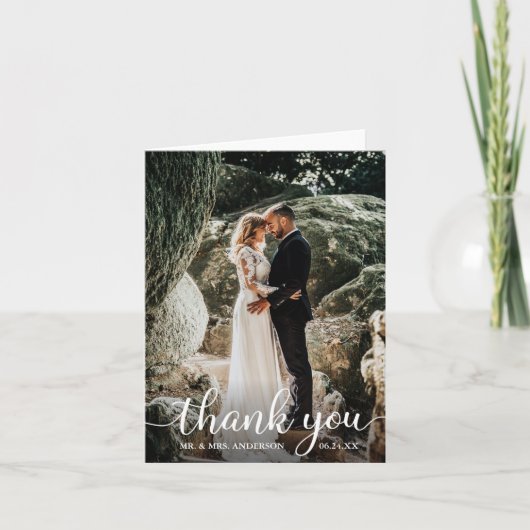 Carte De Remerciements Note photo du Mariage de calligraphie rustique mod (Devant)