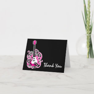 Carte De Remerciements Note Rock Star Guitar Pink and Black Thank You