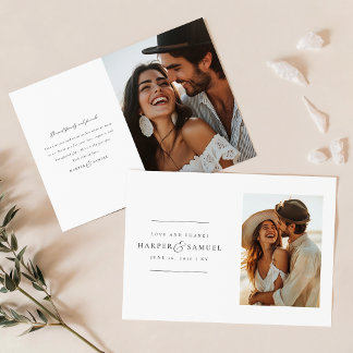 Carte De Remerciements Note W du Mariage photo simple et élégant