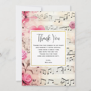 Carte De Remerciements Notes musicales et design Vintage Rose